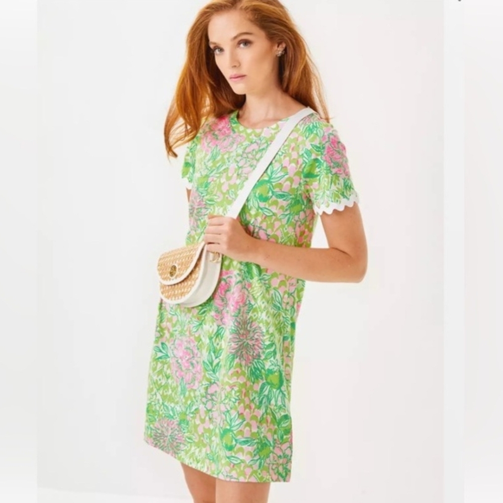 Lilly Pulitzer Green and Pink Floral Shift Dress